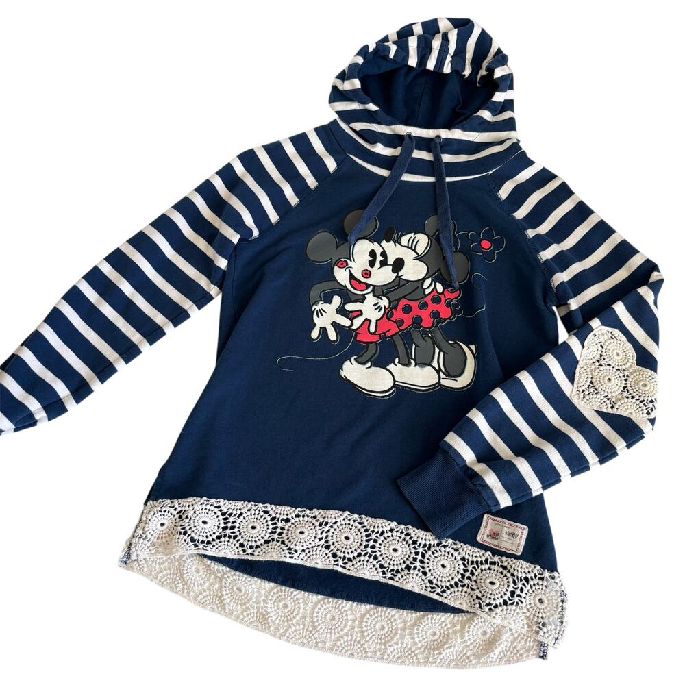 Disney Parks Hoodie Striped Mickey & Minnie In Love Pullover Women’s Small